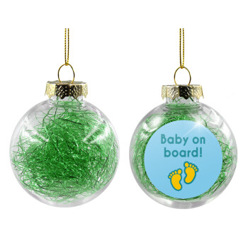 Baby on Board πατουσα Αγόρι, Χριστουγεννιάτικη μπάλα δένδρου διάφανη με πράσινο γέμισμα 8cm
