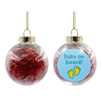 Baby on Board πατουσα Αγόρι, Χριστουγεννιάτικη μπάλα δένδρου διάφανη με κόκκινο γέμισμα 8cm