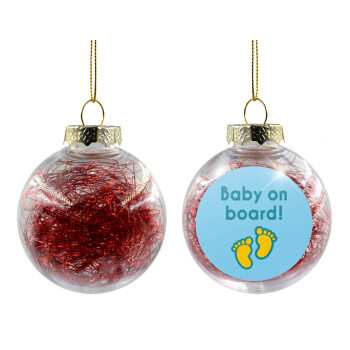 Baby on Board πατουσα Αγόρι, Transparent Christmas tree ball ornament with red filling 8cm