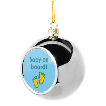 Baby on Board πατουσα Αγόρι, Χριστουγεννιάτικη μπάλα δένδρου Ασημένια 8cm