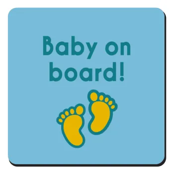 Baby on Board πατουσα Αγόρι, Τετράγωνο μαγνητάκι ξύλινο 9x9cm