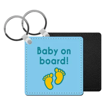 Baby on Board πατουσα Αγόρι, Μπρελόκ Δερματίνη, τετράγωνο ΜΑΥΡΟ (5x5cm)
