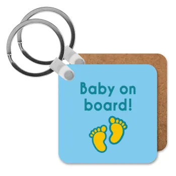 Baby on Board πατουσα Αγόρι, Μπρελόκ Ξύλινο τετράγωνο MDF