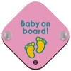 Baby on Board πατουσα Κορίτσι, Σήμανση αυτοκινήτου Baby On Board ξύλινο με βεντουζάκια (16x16cm)