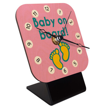 Baby on Board πατουσα Κορίτσι, Επιτραπέζιο ρολόι σε φυσικό ξύλο (10cm)