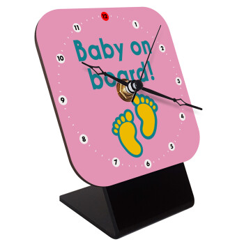 Baby on Board πατουσα Κορίτσι, Quartz Wooden table clock with hands (10cm)