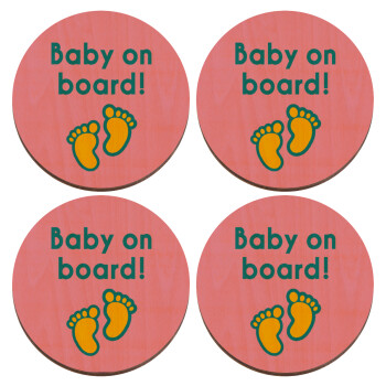 Baby on Board πατουσα Κορίτσι, ΣΕΤ x4 Σουβέρ ξύλινα στρογγυλά plywood (9cm)