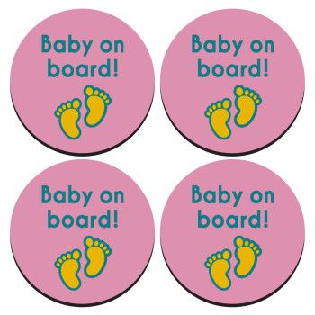 Baby on Board πατουσα Κορίτσι, ΣΕΤ 4 Σουβέρ ξύλινα στρογγυλά (9cm)