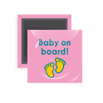 Baby on Board πατουσα Κορίτσι, Μαγνητάκι ψυγείου τετράγωνο διάστασης 5x5cm