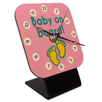 Baby on Board πατουσα Κορίτσι, Quartz Table clock in natural wood (10cm)