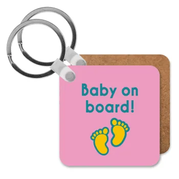Baby on Board πατουσα Κορίτσι, Μπρελόκ Ξύλινο τετράγωνο MDF