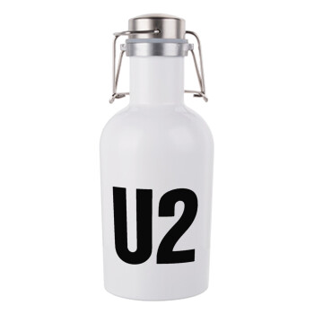U2 , Μεταλλικό παγούρι Λευκό (Stainless steel) με καπάκι ασφαλείας 1L