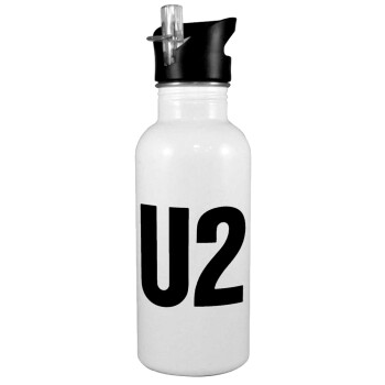 U2 , Παγούρι νερού Λευκό με καλαμάκι, ανοξείδωτο ατσάλι 600ml