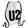U2 , Τσάντα πλάτης πουγκί GYMBAG λευκή, με τσέπη (40x48cm) & χονδρά κορδόνια