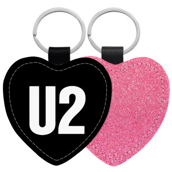 U2 , Μπρελόκ PU δερμάτινο glitter καρδιά ΡΟΖ