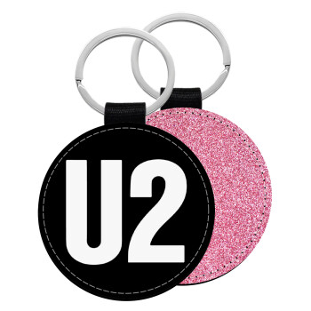 U2 , Μπρελόκ Δερματίνη, στρογγυλό ΡΟΖ (5cm)