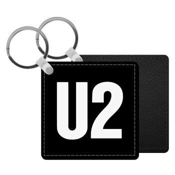 U2 , Μπρελόκ Δερματίνη, τετράγωνο ΜΑΥΡΟ (5x5cm)