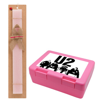 U2 , Easter Set, children's snack container PINK & scented flat Easter candle (30cm) (PINK)
