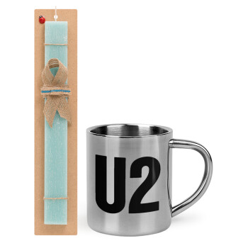 U2 , Easter Set, metallic thermal cup (300ml) & aromatic flat Easter candle (30cm) (TURQUOISE)