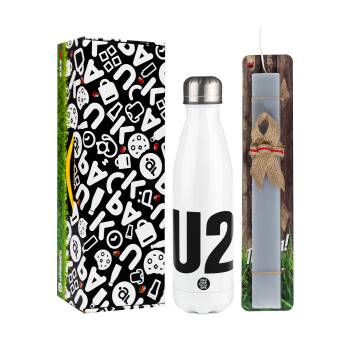 U2 , Easter candle, metallic white thermos bottle (500ml) & aromatic flat candle (30cm) (GRAY)