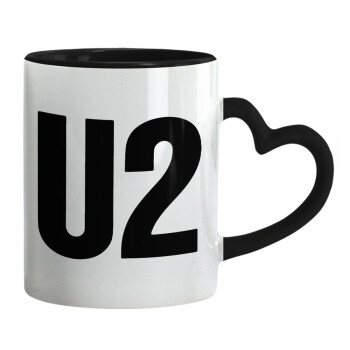 U2 , Mug heart black handle, ceramic, 330ml