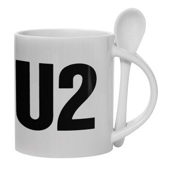 U2 , Ceramic coffee mug with Spoon, 330ml (1pcs)