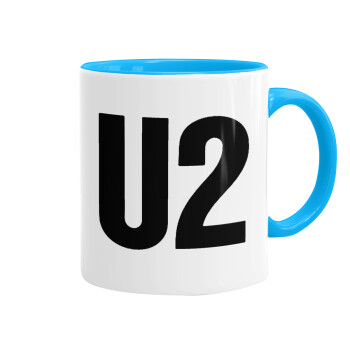 U2 , Mug colored light blue, ceramic, 330ml