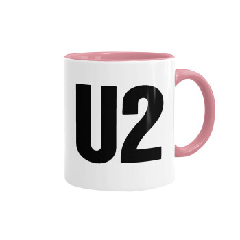U2 , Κούπα χρωματιστή ροζ, κεραμική, 330ml
