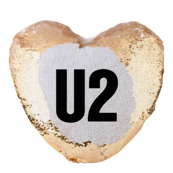 U2 , Μαξιλάρι καναπέ καρδιά Μαγικό Χρυσό με πούλιες 40x40cm περιέχεται το  γέμισμα