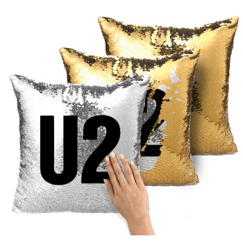 U2 , Μαξιλάρι καναπέ Μαγικό Χρυσό με πούλιες 40x40cm περιέχεται το γέμισμα