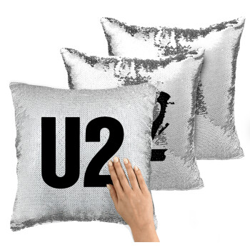 U2 , Μαξιλάρι καναπέ Μαγικό Ασημένιο με πούλιες 40x40cm περιέχεται το γέμισμα