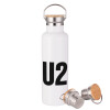 Stainless steel White with wooden lid (bamboo), double wall, 750ml