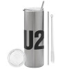 Tumbler stainless steel Silver 600ml, with metal straw & cleaning brush