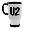 U2 , Κούπα ταξιδιού ανοξείδωτη με καπάκι, διπλού τοιχώματος (θερμό) λευκή 450ml