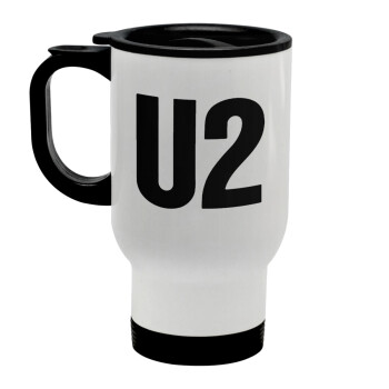 U2 , Κούπα ταξιδιού ανοξείδωτη με καπάκι, διπλού τοιχώματος (θερμό) λευκή 450ml