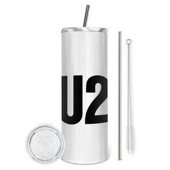 U2 , Eco friendly ποτήρι θερμό (tumbler) από ανοξείδωτο ατσάλι 600ml, με μεταλλικό καλαμάκι & βούρτσα καθαρισμού