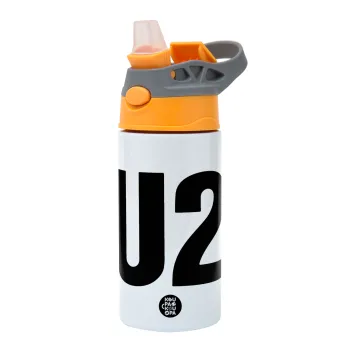 U2 , Παιδικό παγούρι θερμό, ανοξείδωτο, με καλαμάκι ασφαλείας, Πορτοκαλί/Γκρι (360ml) BPA-FREE