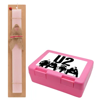 U2 , Easter Set, children's snack container PINK & scented flat Easter candle (30cm) (PINK)
