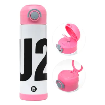 U2 , Children's hot water bottle, stainless steel, with safety straw, PINK (500ml)