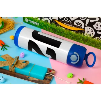 U2 , Easter candle, Childrens hot water bottle, stainless steel, with safety straw, BLUE (500ml)