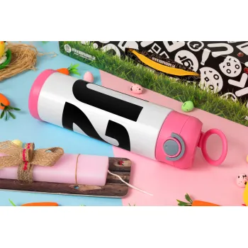 U2 , Easter candle, Childrens hot water bottle, stainless steel, with safety straw, PINK (500ml)