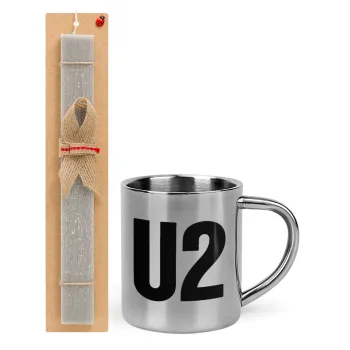 U2 , Easter Set, metallic thermal cup (300ml) & Easter aromatic flat candle (30cm) (GRAY)