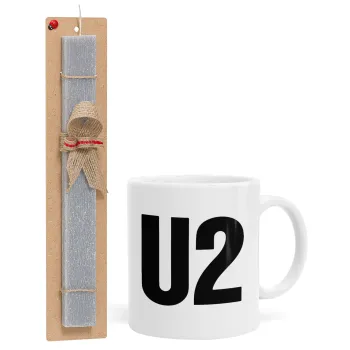 U2 , Πασχαλινή Λαμπάδα με Κούπα κεραμική (330ml) & κερί αρωματικό πλακέ (30cm) (ΓΚΡΙ)