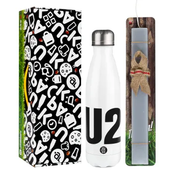 U2 , Easter candle, metallic white thermos bottle (500ml) & aromatic flat candle (30cm) (GRAY)