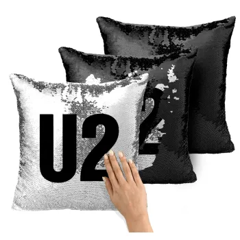 U2 , Μαξιλάρι καναπέ Μαγικό Μαύρο με πούλιες 40x40cm περιέχεται το γέμισμα