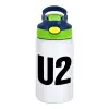 Children's hot water bottle, stainless steel, with safety straw, green, blue (350ml)