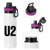 Metallic water bottle with safety lid, 850ml aluminum