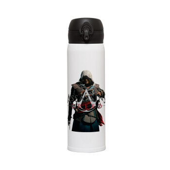 Assassin's Creed, Μεταλλικό παγούρι θερμός Λευκό (Stainless steel), διπλού τοιχώματος με καπάκι ασφαλείας, 500ml