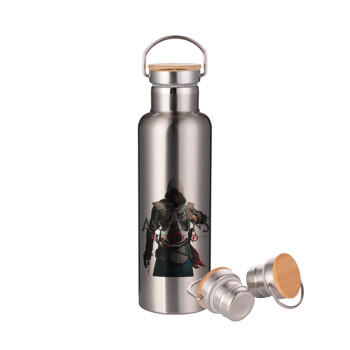 Assassin's Creed, Stainless steel Silver with wooden lid (bamboo), double wall, 750ml