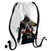 Assassin's Creed, Τσάντα πλάτης πουγκί GYMBAG λευκή, με τσέπη (40x48cm) & χονδρά κορδόνια